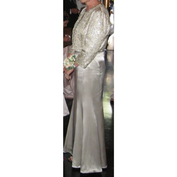 Niteline Formal Champagne Silk Beaded Long Dress with Jacket - Picture 1 of 16